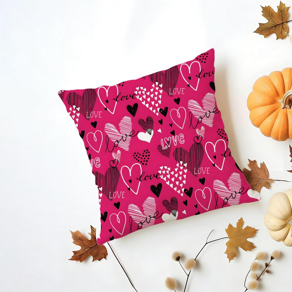 Casual Red Pink Fashion LOVE Style Cushion Cover Washable Linen Pillowcase Soft for Daily Sofa Bed Home Room Decor