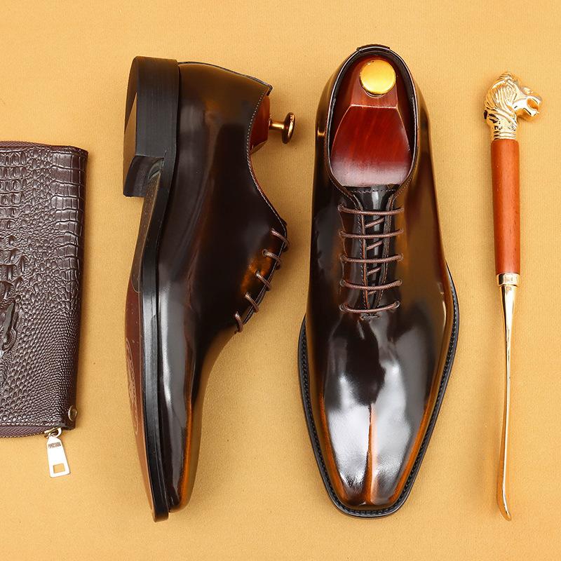 British Glossy Leather Shoes Men'S Formal Business Cowhide Inner Leather One-Piece Oxford Shoes
