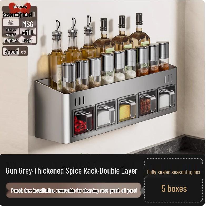 

Настенная полка для специй без сверления и банки для хранения