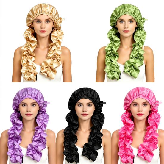 Hair Curling Hat Smooth Satin Soft Breathable Fabric Braids Twists Hat Curling Hat Women Sleeping Long Hair Cap