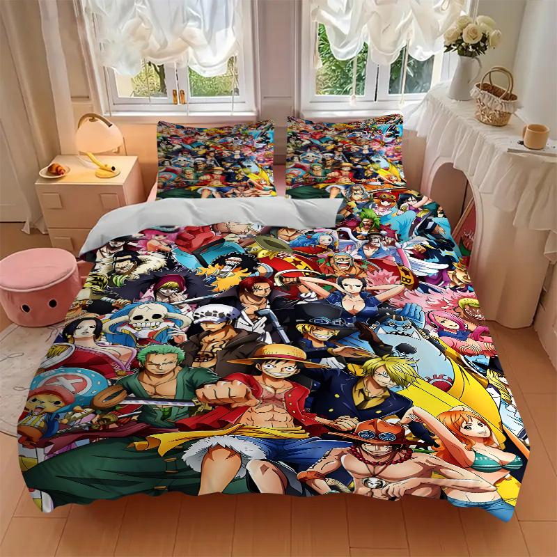 One Piece Characters Collage Print 3Pcs Bedding Setduvet Cover With 2 Bedropillowcase Home Birthday Gift