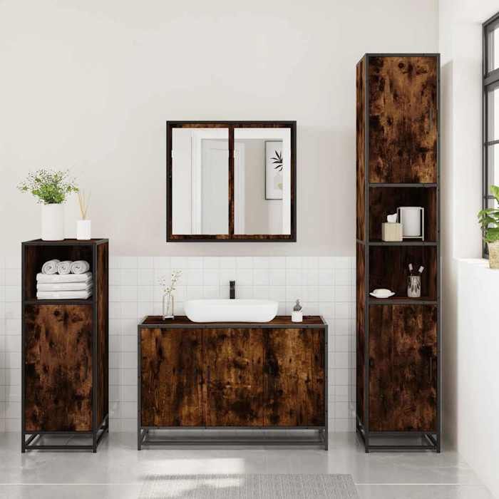 VidaXL Ensemble de meubles de salle de bain 3 pcs Chêne fumé, armoire de salle de bain, placard de salle de bain, meuble de 3300952