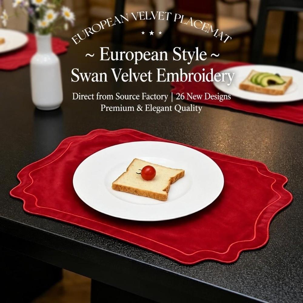 Solid Color Irregular Placemats 47×35cm Kitchen Placemats Vintage Velvet Placemats