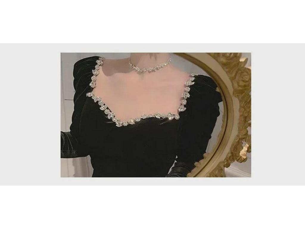 Rochie de seară elegantă din catifea neagră - Stil franțuzesc pentru femei