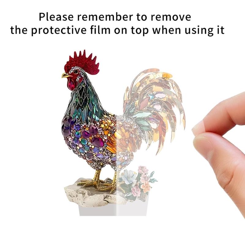 Rooster Statue Tabletop Ornament with Display Base Shatterproof Acrylic Animal Figurine for Home Office Desk Decoration