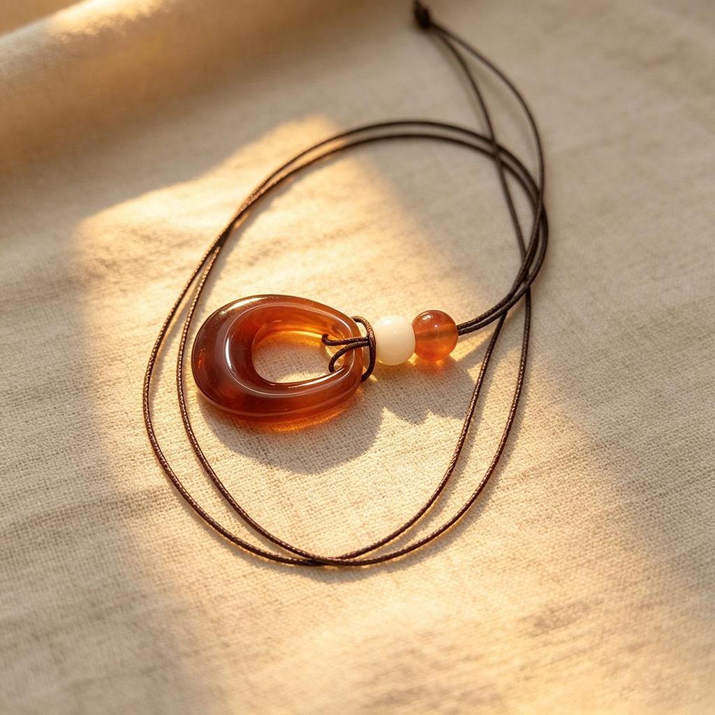 Retro Zen Oval Ring Necklace Women's Simple Long Pendant Women's New Chinese Style Sweater Chain Fashion Versatile Accessories