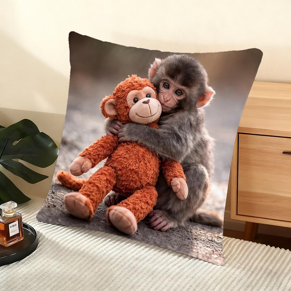 Punch Monkey Cushion Cover Soft Short Plush Pillow Cover Smooth Cozy Texture Aesthetic Cushion Case Home Decor
