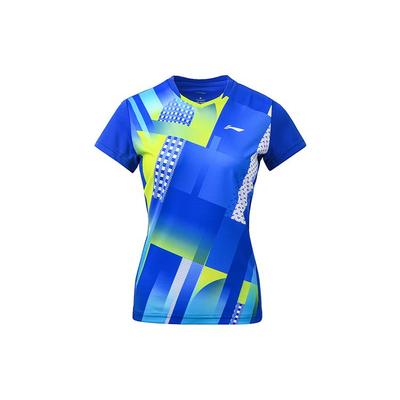Li Ning Multifunctional Breathable Sweat-Absorbing Professional Competition Training Badminton Short Sleeve T-Shirt Women Tops Crystal-Blue AAYS064-2