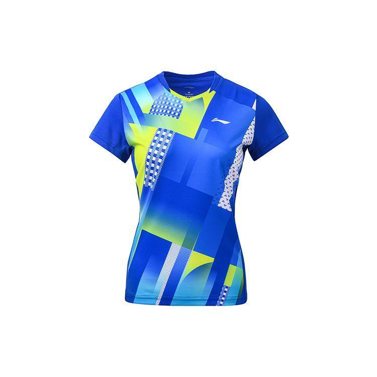 

Li Ning Многофункциональная дышащая влагоотводящая профессиональная соревновательная тренировочная футболка с коротким рукавом для бадминтона, женские топы, кристально-синий AAYS064-2 S