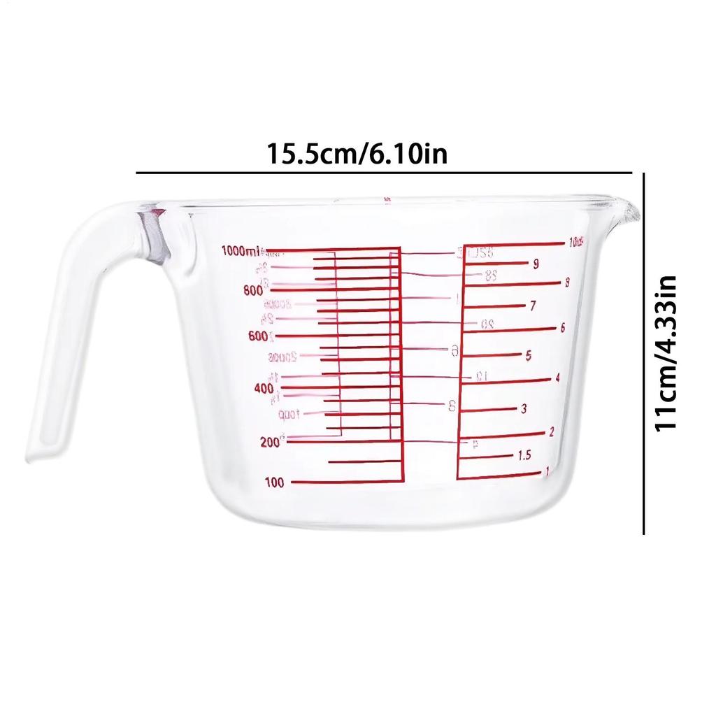 1000ml Glass Measuring Cup Glass Measuring Cup Household Measuring Cup Egg Milk Mixing Cup For Kitchen Baking Cooking
