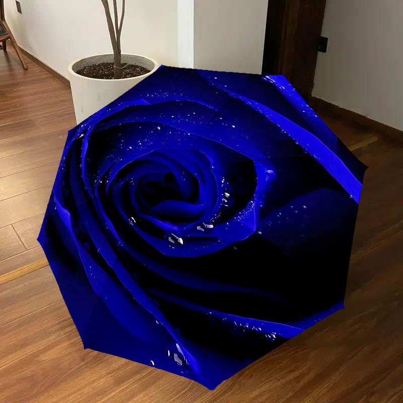 1PC blue rose Automatic Open/Close Umbrella with Windproof, 8-Rib Sturdy Canopy, Durable Ribs, Fashionable Design,1288a