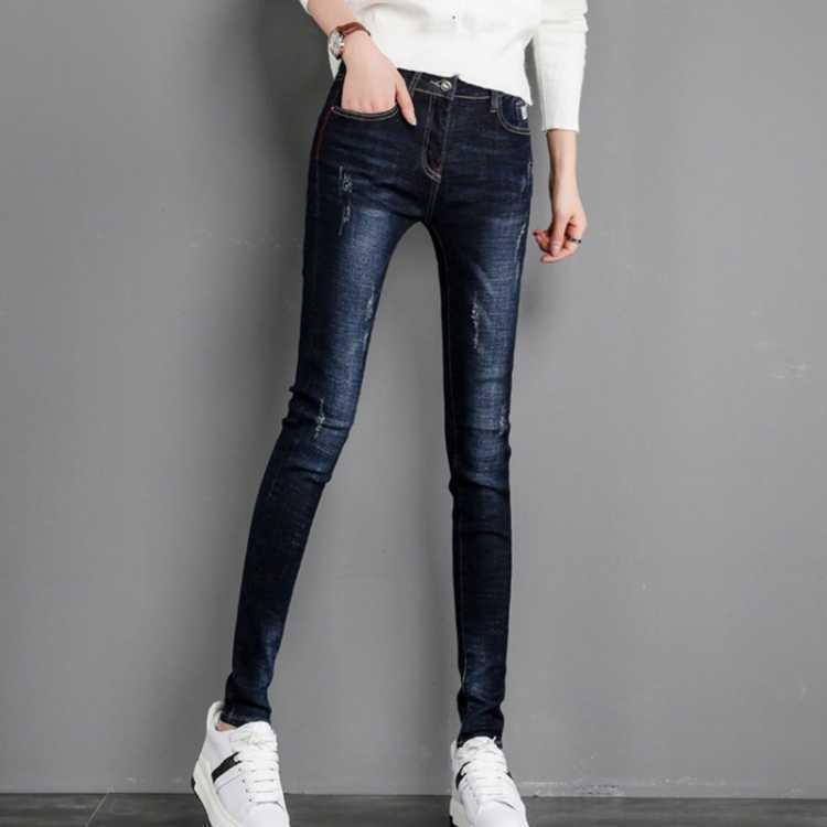 

Женские эластичные джинсы больших размеров с высокой посадкой, утягивающие, прямого кроя - Осенние длинные брюки свободного кроя Size 26 (80-90 lbs)