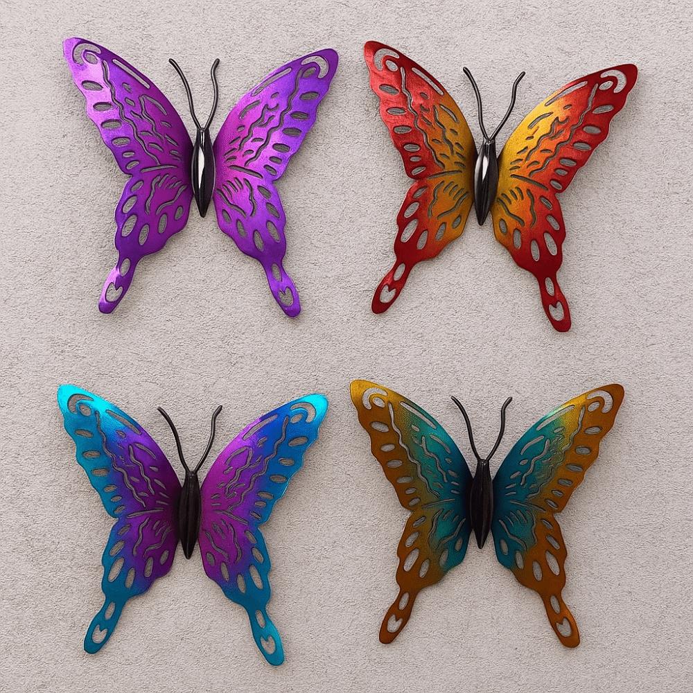 4Pcs Cute Butterfly Wall Art Hanging Creative Animal Statues Butterflies Sculpture Ornaments  Yard