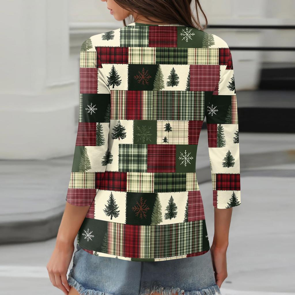 Skjorter med 3/4-ermer for kvinner Trykk grafiske t-skjorter Bluser Uformell Plussstørrelse Basic Topper Pullover
