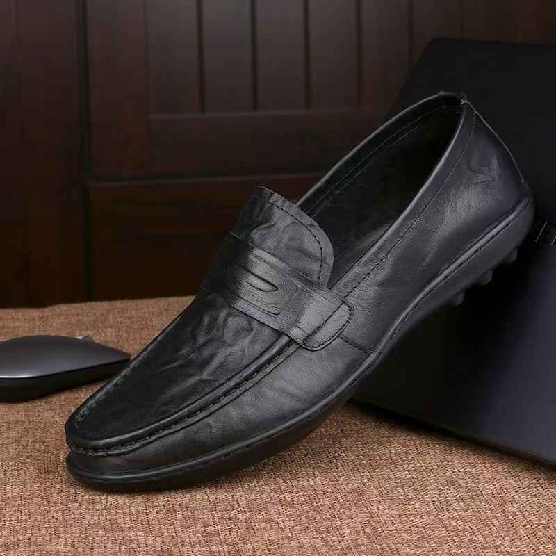 2025 Summer Men's British Style Casual Leather Loafers - Lightweight, Trendy, Slip-On