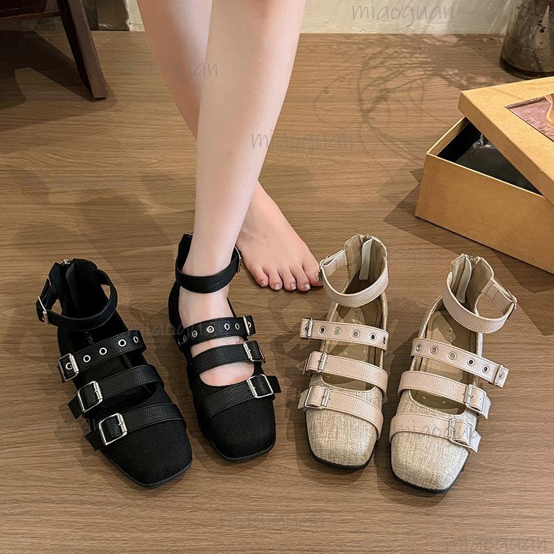 Inside Height Increasing Mary Jane Women's Shoes 2025 Retro Belt Buckle Single Shoes Square Toe Low Heel Pumps Zapatos De Mujer