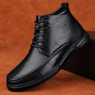 Echtes Leder Herren Casual High Top Schuhe Klassiker Formelle Kleidung Stiefeletten Schnürstiefel Business Stiefel Warme Plüsch Fell Winterstiefel