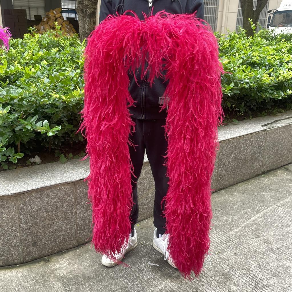 2M Red Ostrich Feathers Boa 1-10Ply Thick Natural Feather Shawl for Wedding Clothing Decoration Sewing Plumes Crafts Accessory