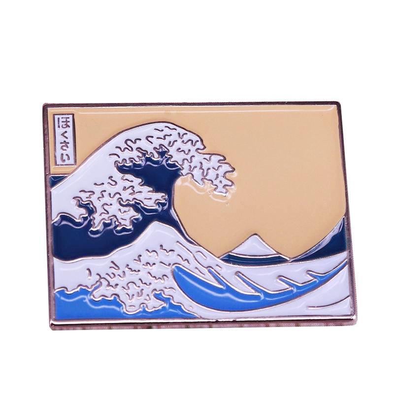 

The Great Wave off Kanagawa Metal Brooch: Minimalist Japanese Art Pin белый