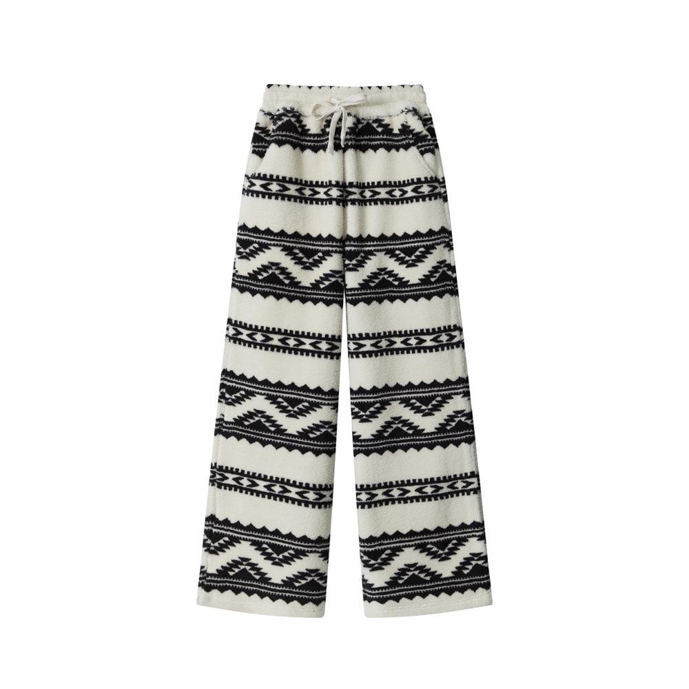 HeyHenry2025 Women s Winter Retro Lambswool Wide-Leg Pants - Thick, Loose, Plus Velvet, Straight-Leg Design Small грязно-белый