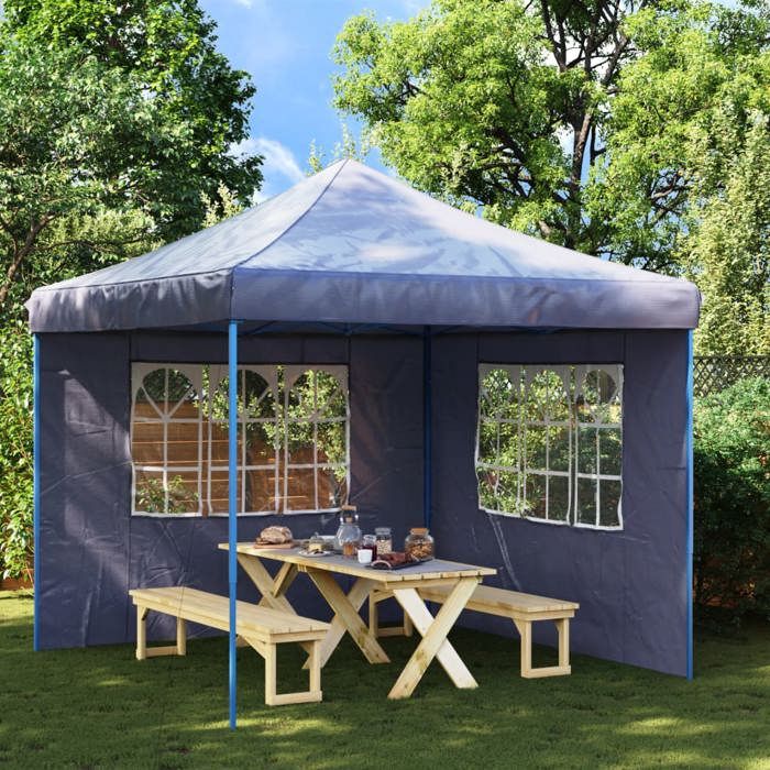 Paroi de tente de réception - vidaXL - 2 pcs - PE résistant aux UV - Couleur Bleu - Avec fenêtres décoratives