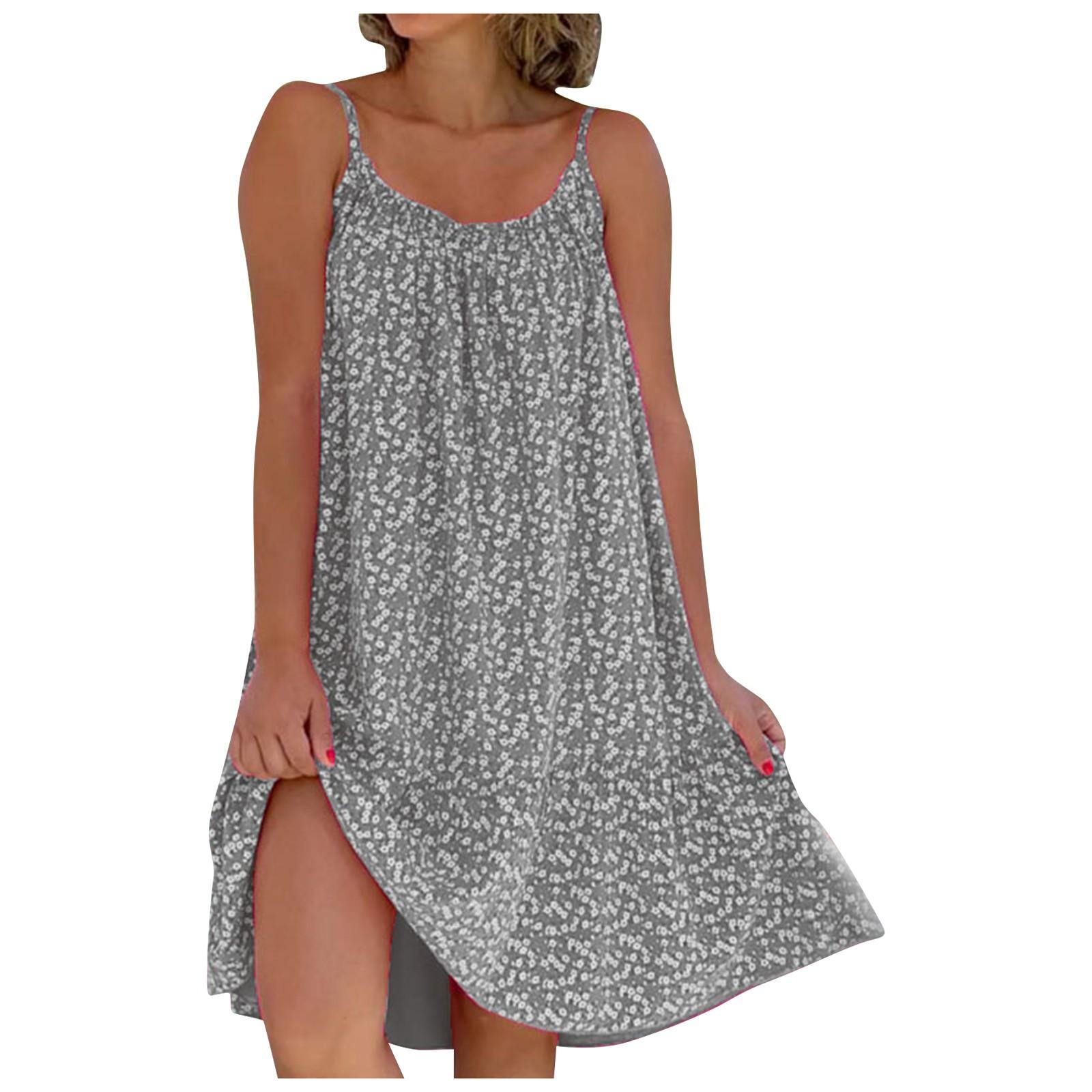 

Жіноча модна повсякденна суцільна сукня-слінг із круглим вирізом у горошок M