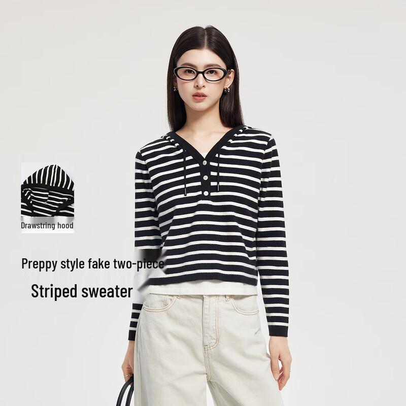 

FivePlus Women s Striped Hooded Knit Cardigan L