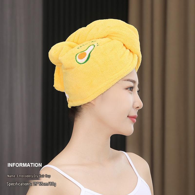 Quick-Drying Coral Fleece Embroidered Hair Drying Towel Cap for Women