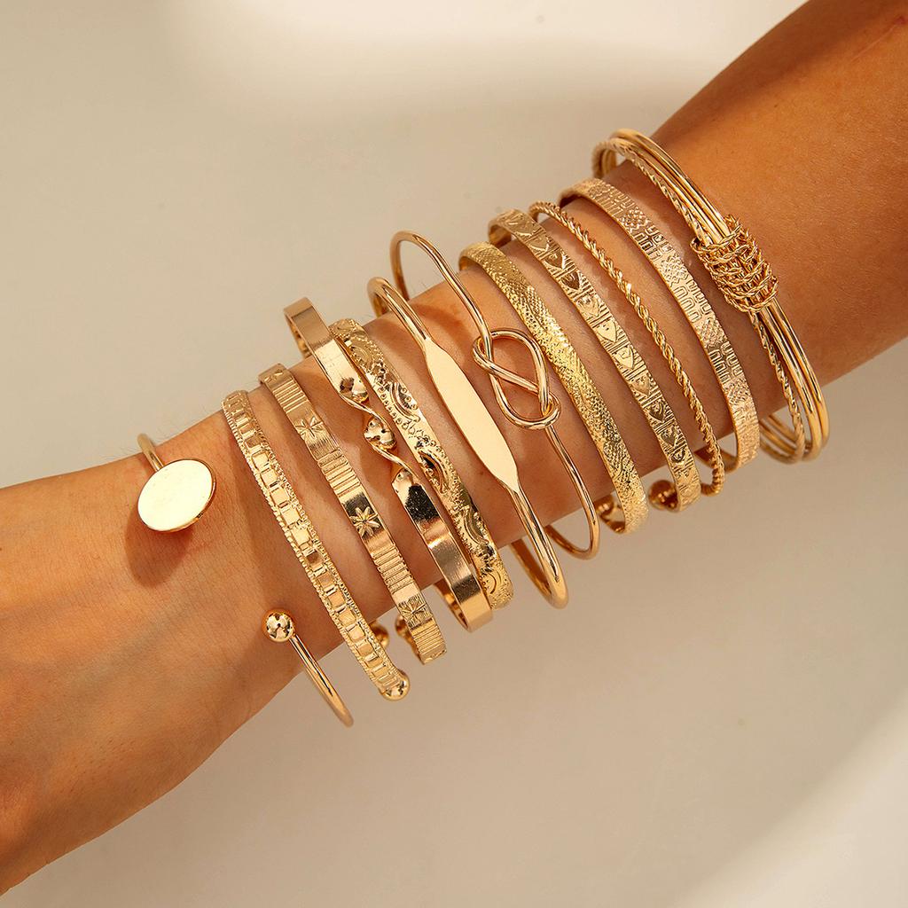 Accessories, stacked wind disc imitation pearl smooth opening bracelet, versatile bracelet set for women