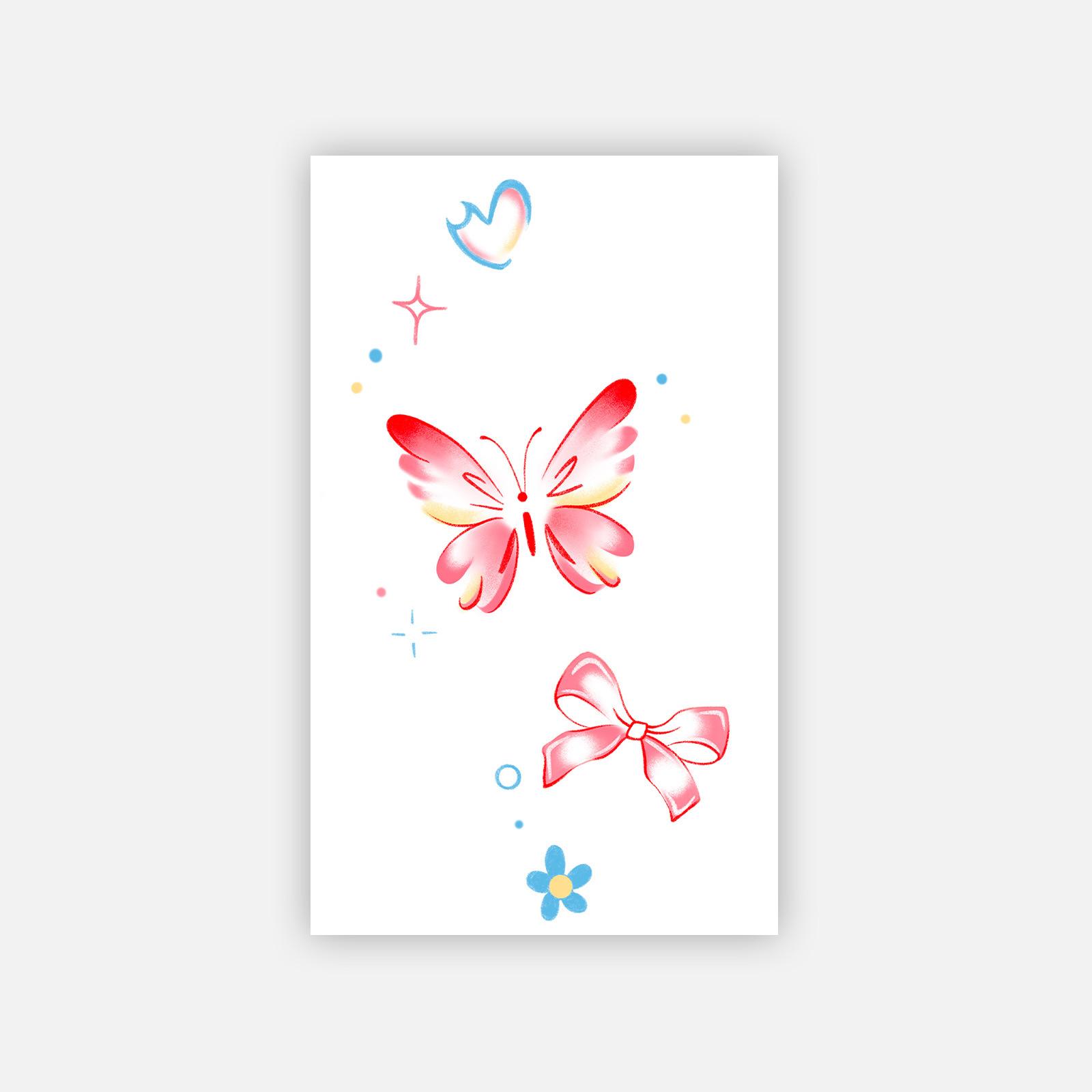Watercolor Red Butterfly Bow Tattoo Sticker Waterproof And Long-Lasting Women S Wrist Small Fresh Simulation Tattoo 11*18
