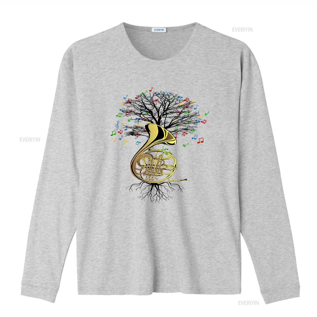 Stylish French Horn T Shirt with Musical Tree Design Perfect for Music Lovers Available in All Sizes vintage Washed Breathable