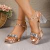 Women Sandals Fashion Crystal Transparent Chunky Heels Sandals Women Summer Open Toe Party Dress Shoes Women Sandalias De Mujer