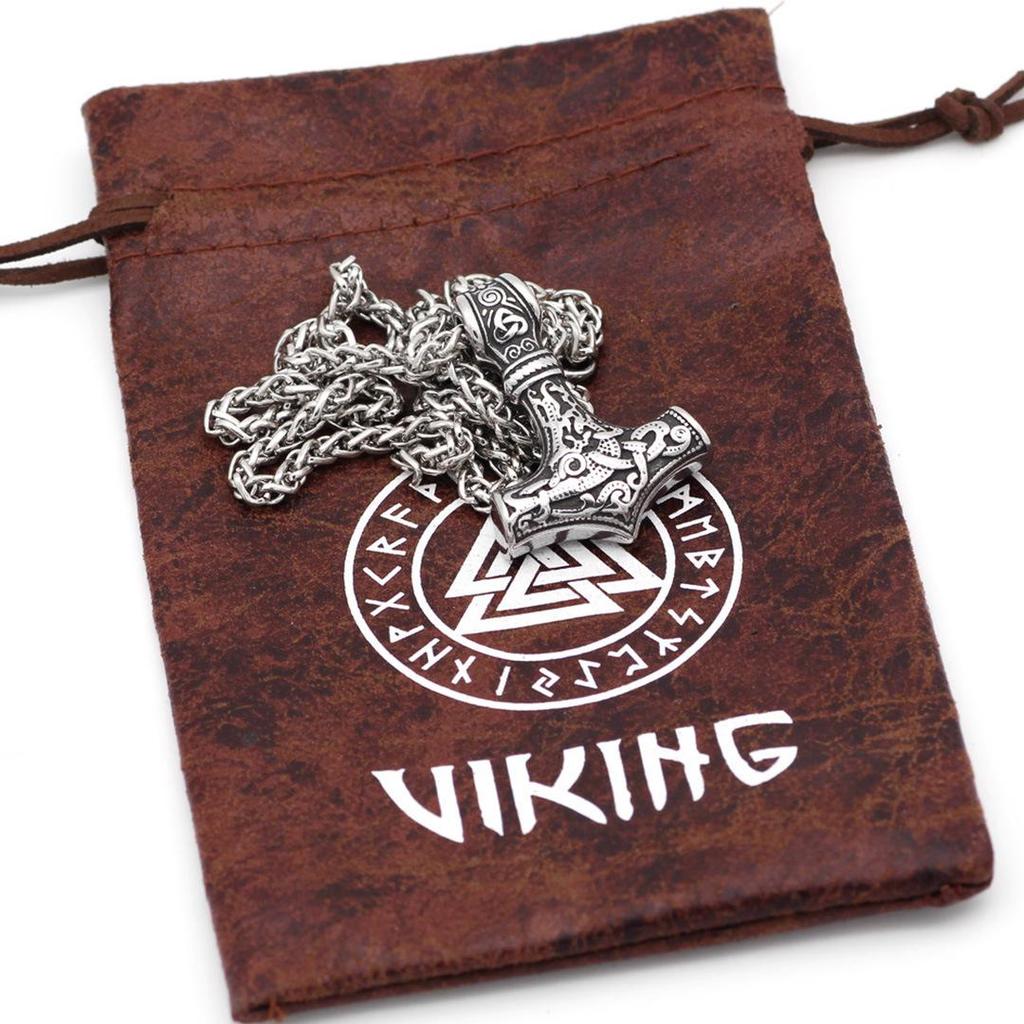 Titanium Steel Thor's Hammer Pendant Necklace - Viking Odin Design for Men and Women