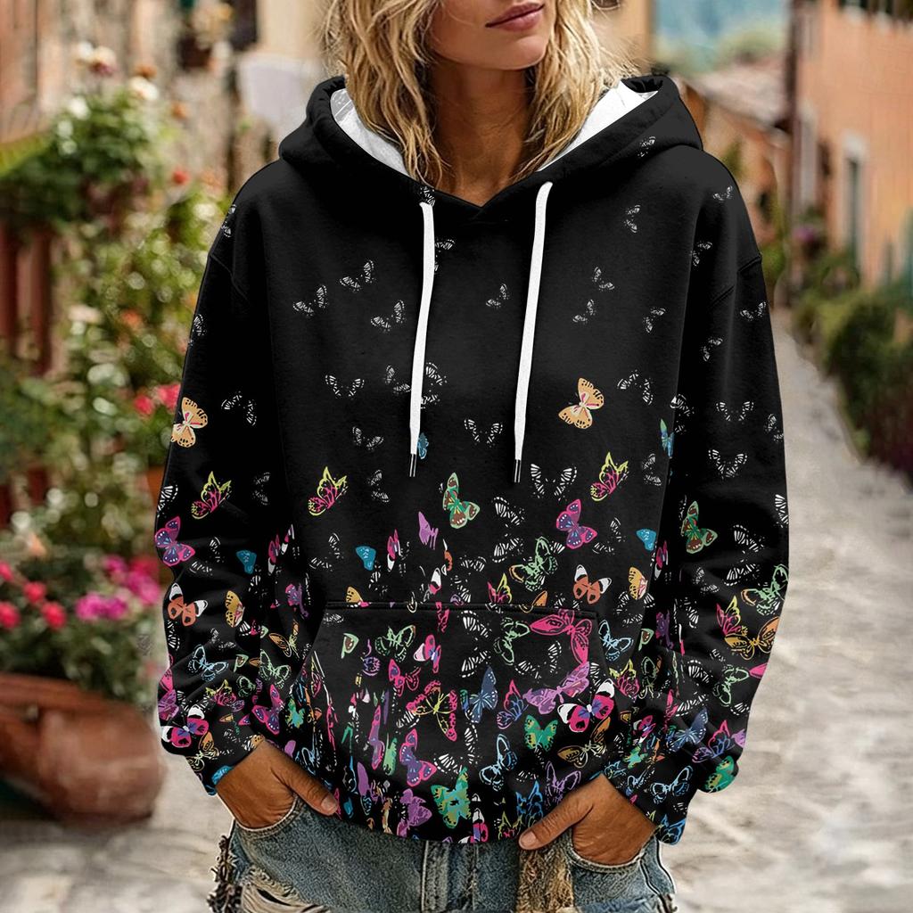 Women's Floral Print Hoodie with Pocket and Long Sleeve Casual Sweatshirt