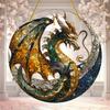 Dragon Sun Catcher. Circular stained glass plaque for wall or wreath decor. An artistic accent.
