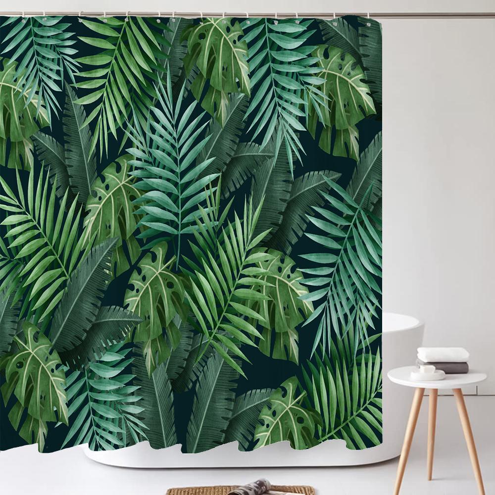Tropical Green Plants Leaves Printed 3D Bath Curtains Waterproof Polyester Washable Bathroom Shower Curtain Screen With Hooks