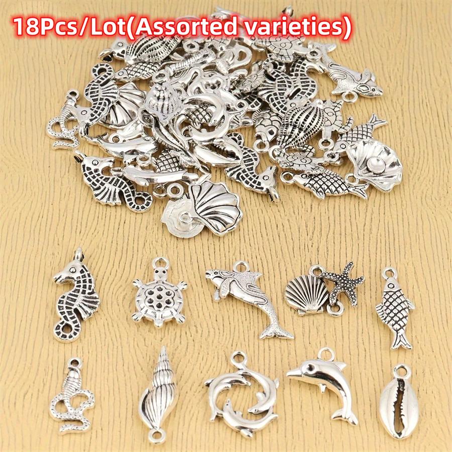 

18/48Pcs/Lot Silvery Marine Life Charms For Handmade DIY Bracelets Conch/shells/turtles/fish/seahorse Pendants Earrings And Necklace Jewelry Making. 18Pcs/Lot