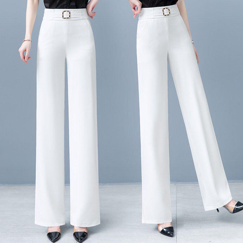 Women's Spring/Summer High Waist Elastic Wide Leg Pants - Slimming, Loose, Straight Leg, Casual Drapey Fit