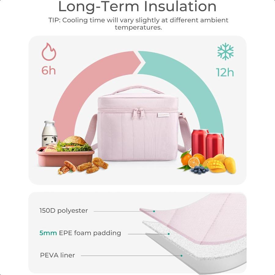 Lunch Box for Women Insulated Lunch Bag Cute Puffer Lunch Tote Bags Lightweight Quilted Reusable Cooler for Work Picnic Travel