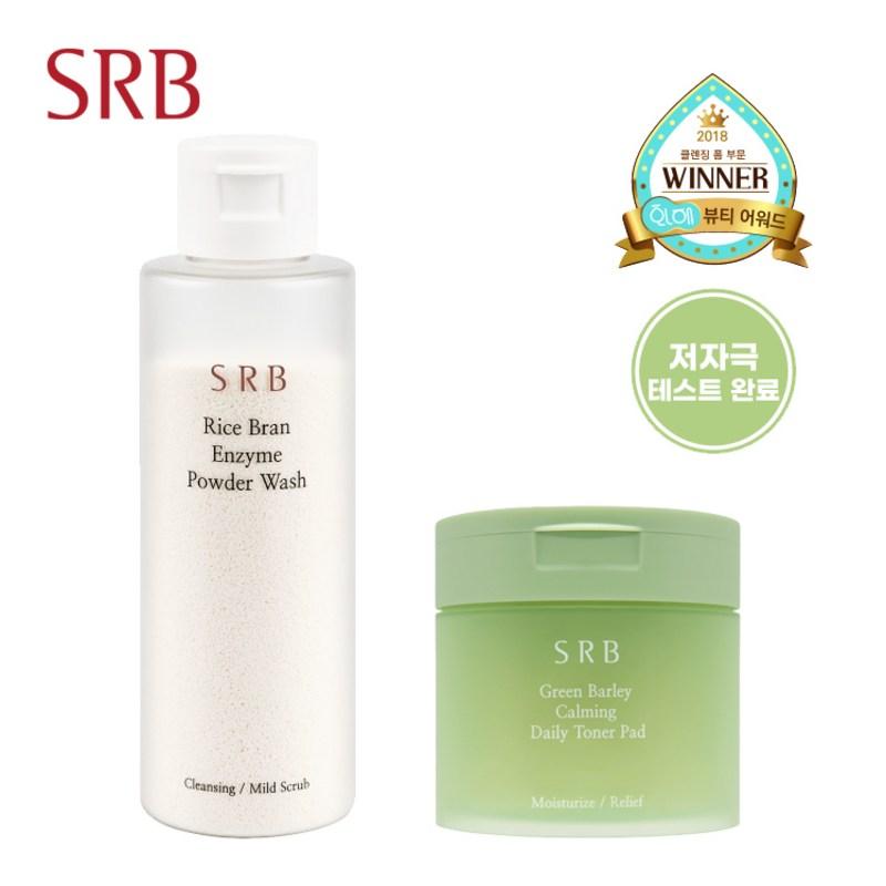 SRB Rice Water Enzyme Facial Cleanser 70g + Green Barley Calming Daily Toner Pads 80 Sheets, 1 Set