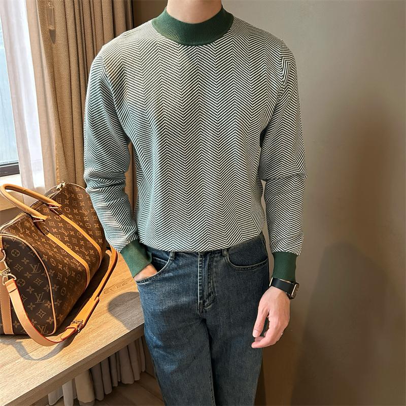 Round Neck Sweater Men's Fashion Brand Handsome Autumn and Winter Undershirt New Men's Graceful Slim-Fit Tops