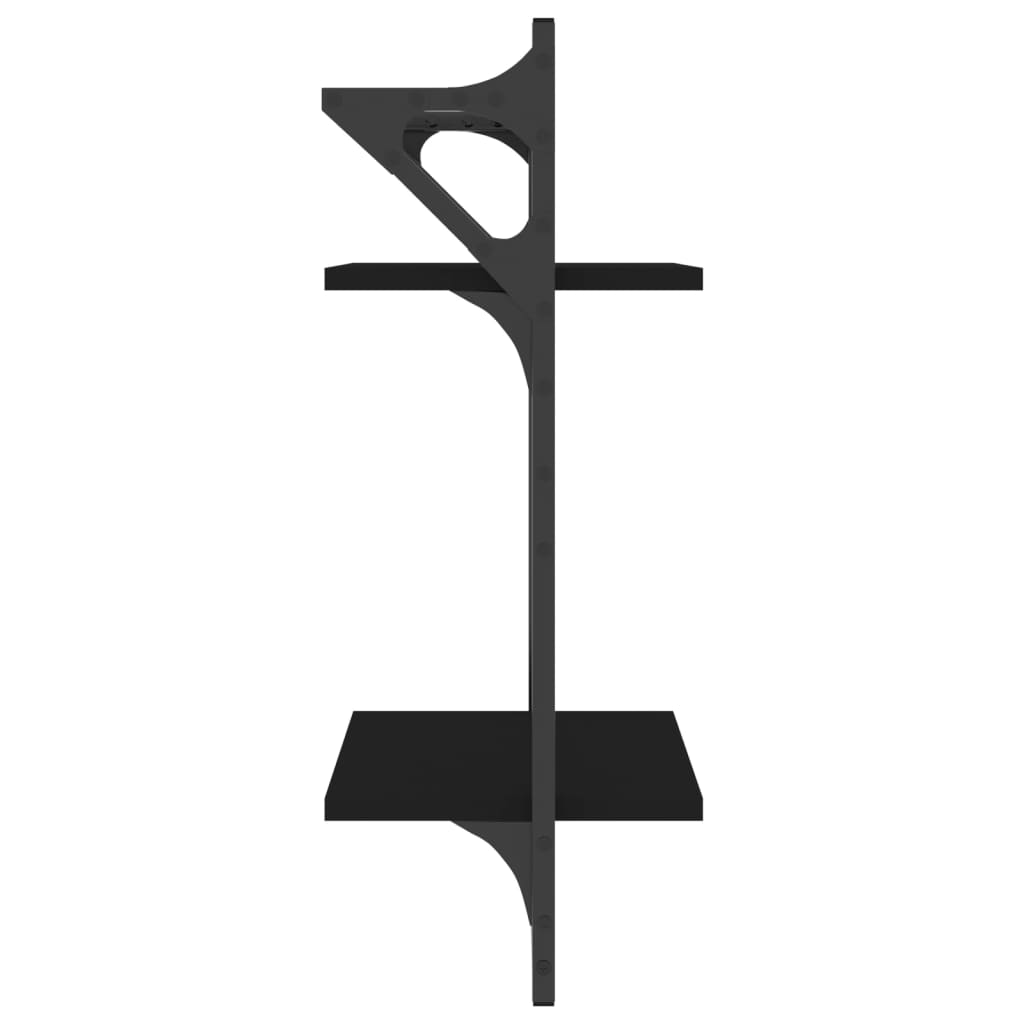 Wall mounted shelves with 2 shelves and rods set of 2 black 30 x 25 x 65 cm