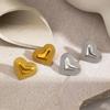 French Retro 18K Gold Plated Stainless Steel Heart Earrings - Non-fading, Fashionable, Heart-shaped Titanium Steel Studs for Women.
