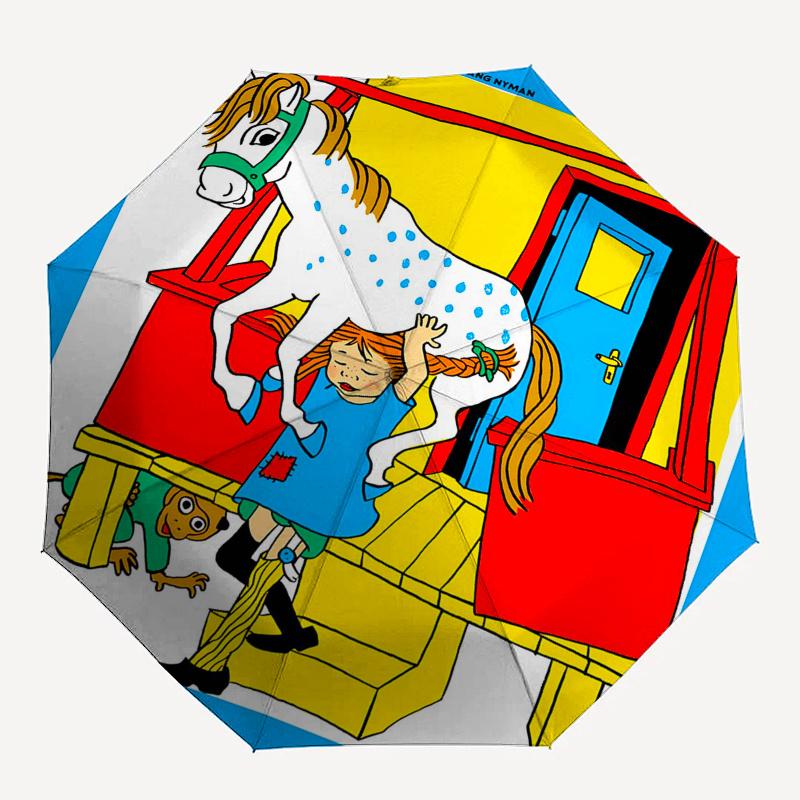 Pippi Longstocking Themed Travel Umbrella-8 Ribs Automatic Opening and Closing, Portable Folding Design, Compact and Stylish Umbrella Suitab