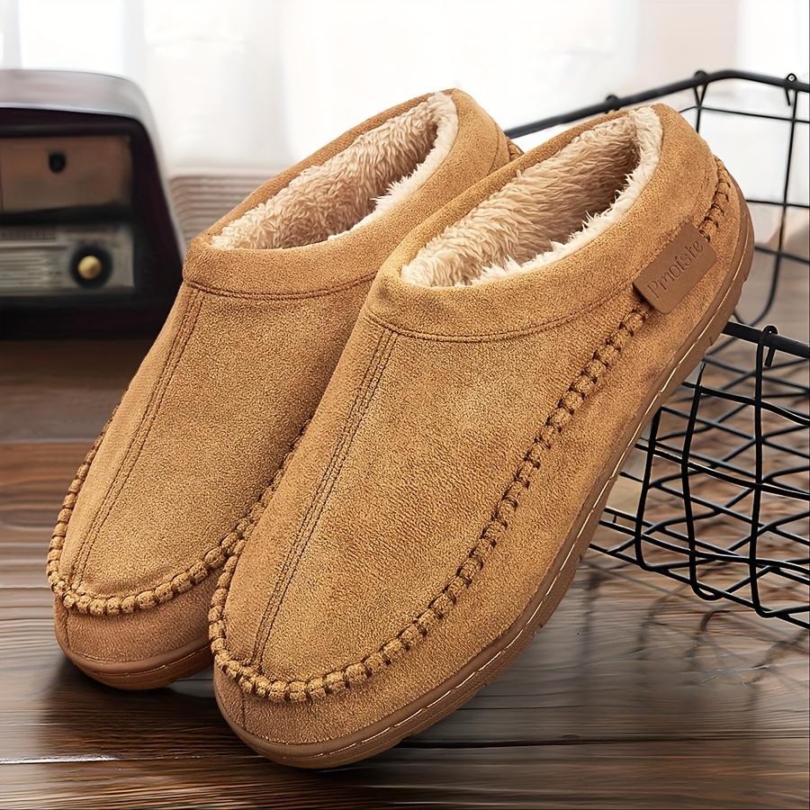 

Men s Indoor Outdoor Slippers Furry Warm Cozy Memory Foam Round Toe Solid House Shoes Winter Vintage Casual Slippers 40-41 хакі