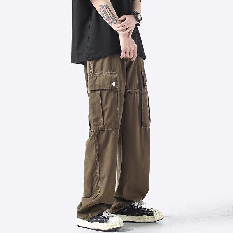 Simple overalls men's spring and autumn new multi-pocket trend casual pants neutral wind loose straight trousers