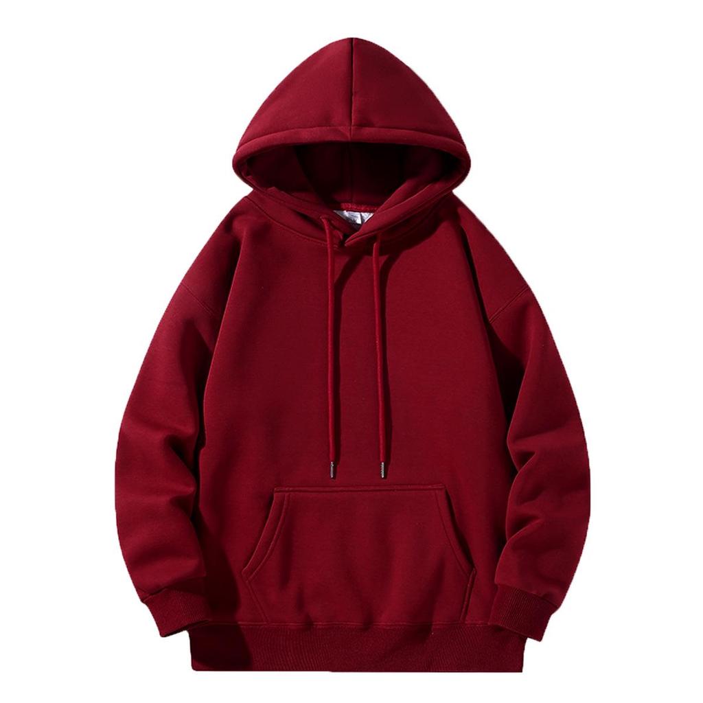 Sweat à capuche unisexe en velours plus - Automne/Hiver Décontracté Coupe ample Haut de couleur unie