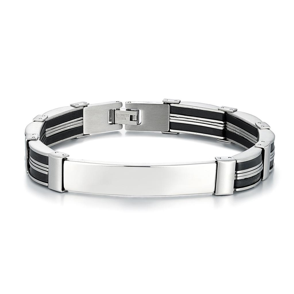 Stainless Steel Black Pattern Splicing Bracelet With Smooth Surface Men's Trendy Accessories Simple Color Blocking Design Niche Personality Versatile
