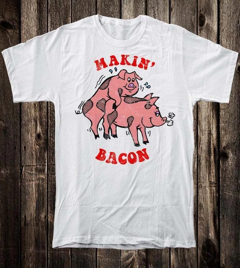 Retro Art Novelty Tee T Shirt Makin Bacon Pigs Chopper Biker Vanner Hot Rod 70s M