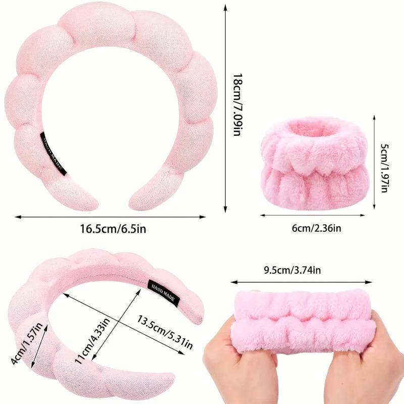 3Pcs Wash Face Headband for Women Sponge Headbands Wrist Strap Makeup Bubble Soft Hairband Girls Hair Accessories Headwear